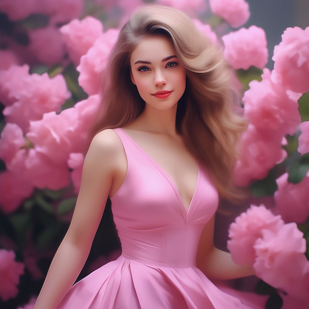 Русская девушка в розовом платье подставляет дырочки для домашнего порно