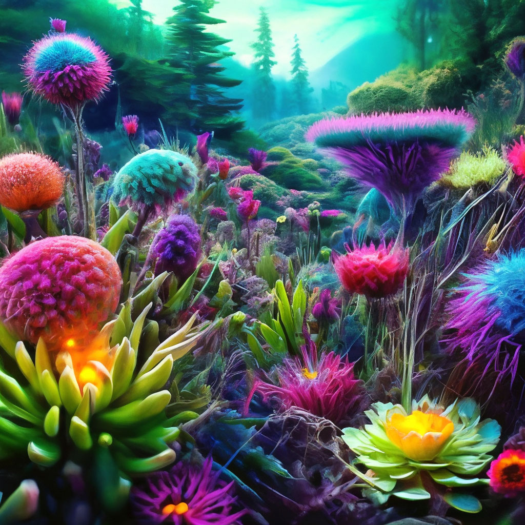 Яркая 3D-ваза с ботанической иллюстрацией