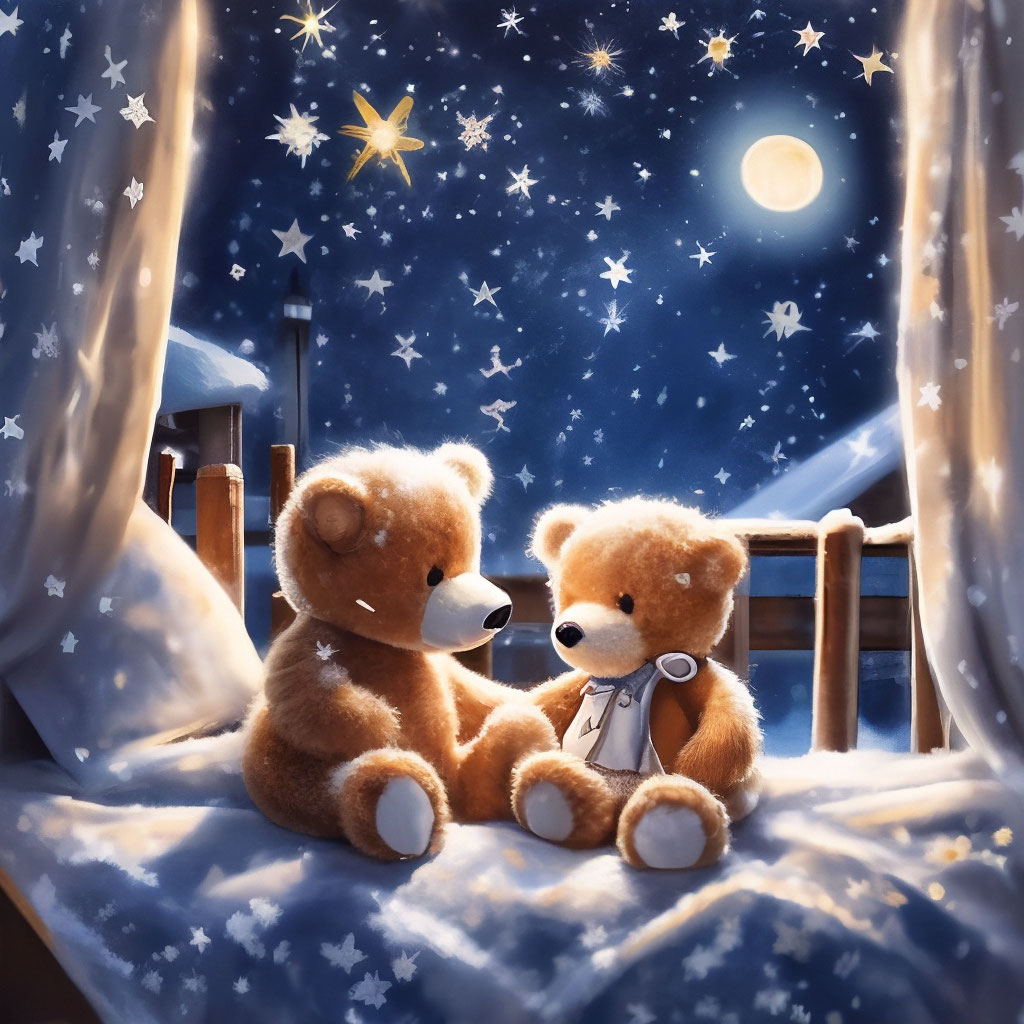 Loving teddy bears kiss and fall image created in Shedevrum