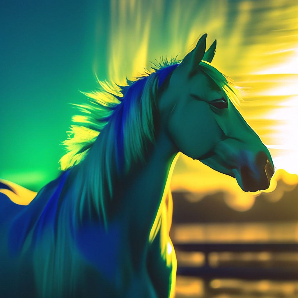 Лошадь зелёный голубой расцветка с…» — создано в Шедевруме