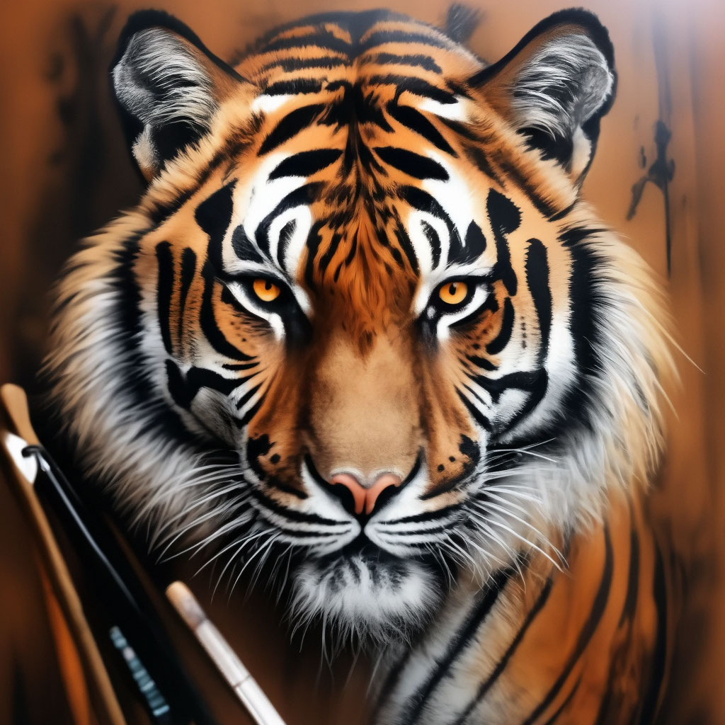 Тигр рисунок сухой кистью» — создано в Шедевруме