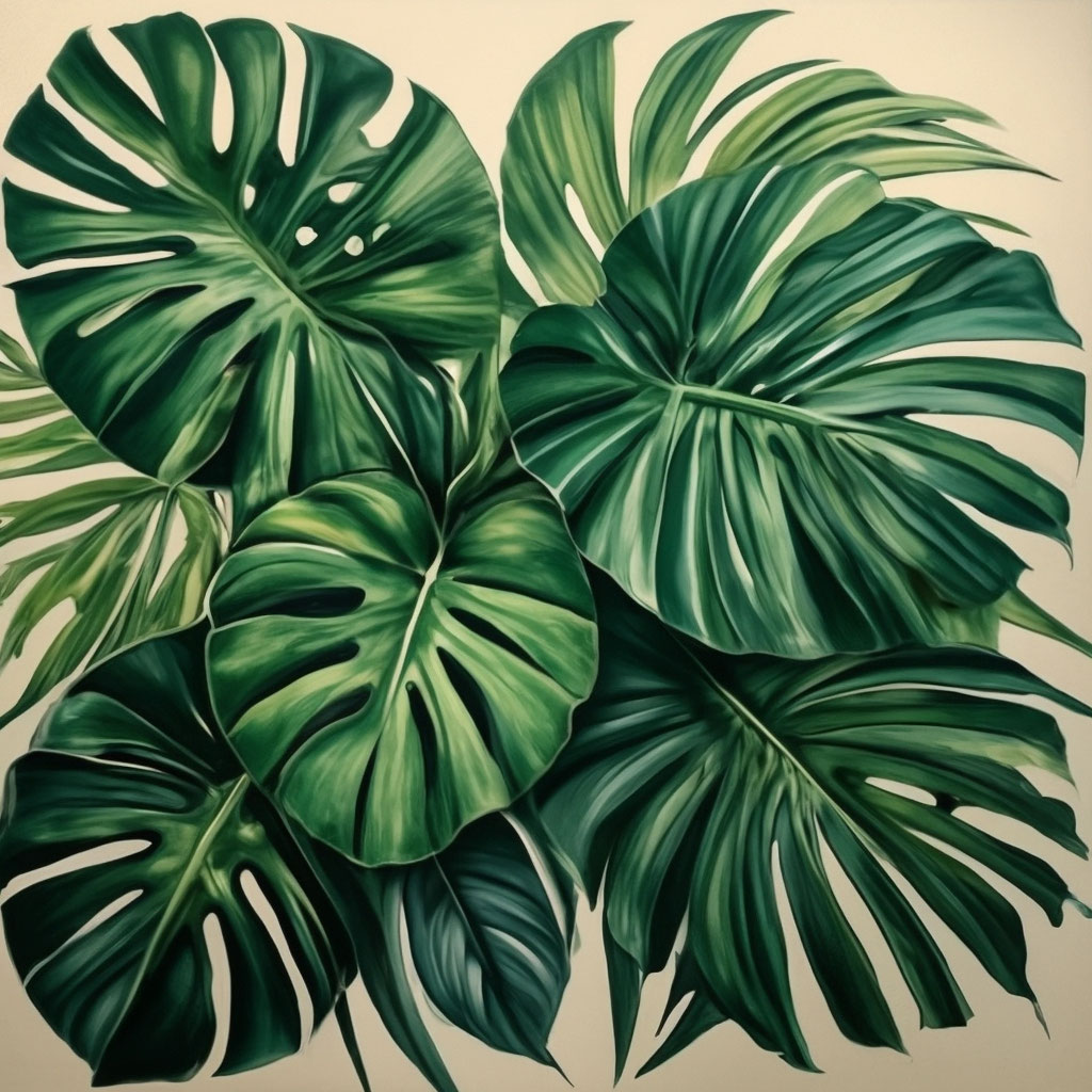 Рисунок на бумаге тропические листья» — создано в Шедевруме
