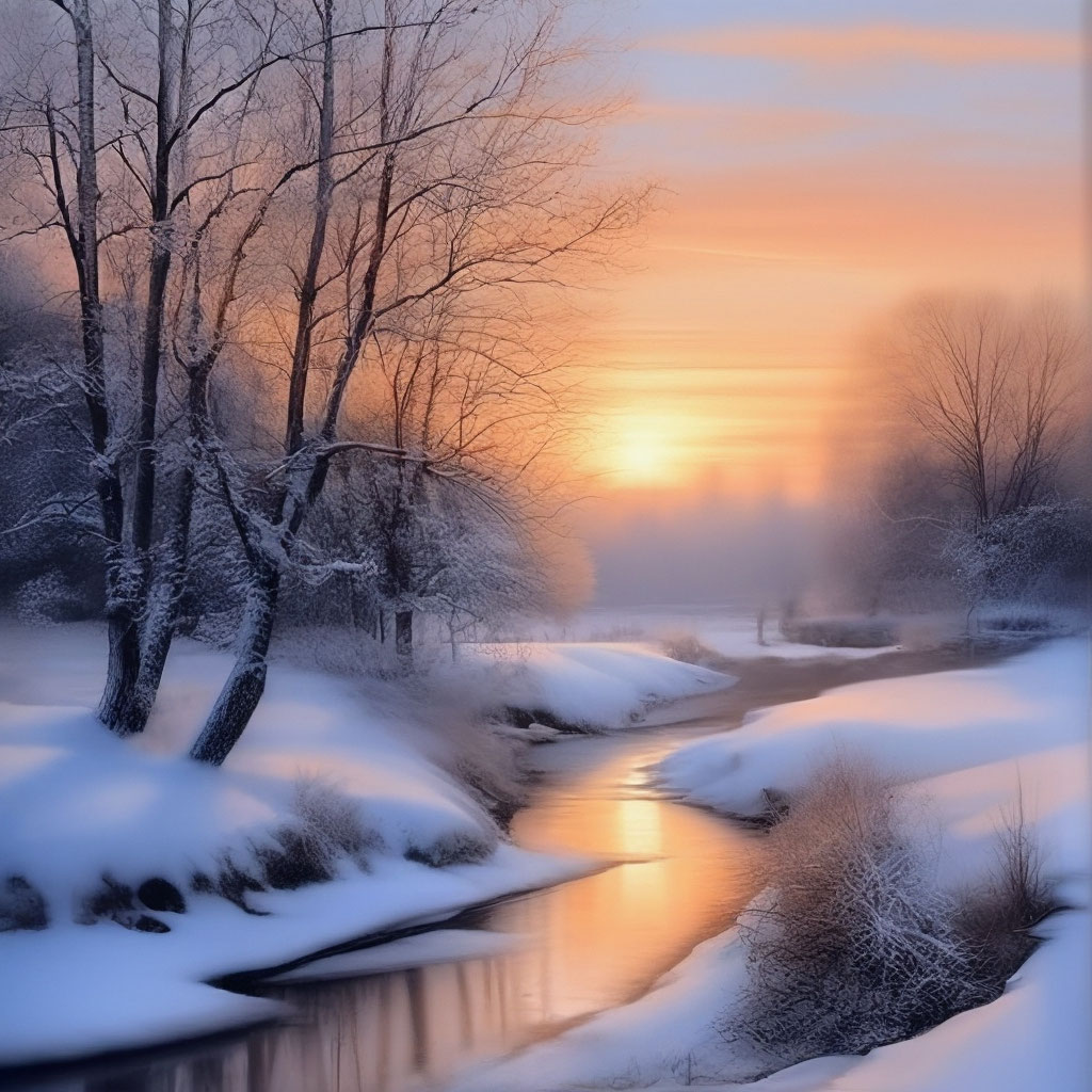 Зимнее утро, красиво, реалистично, …» — создано в Шедевруме