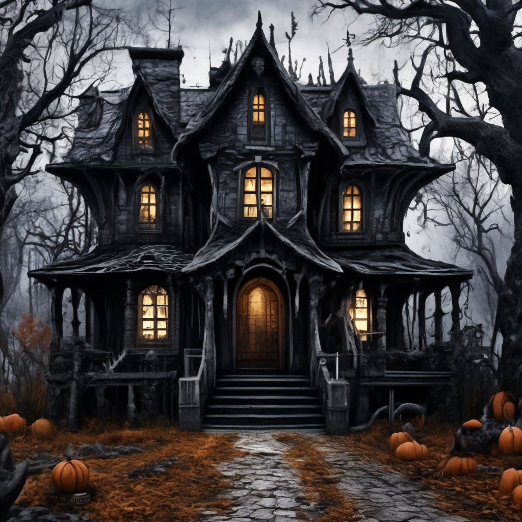 Мрачный дом, хэллоуин, реалистично, …» — создано в Шедевруме