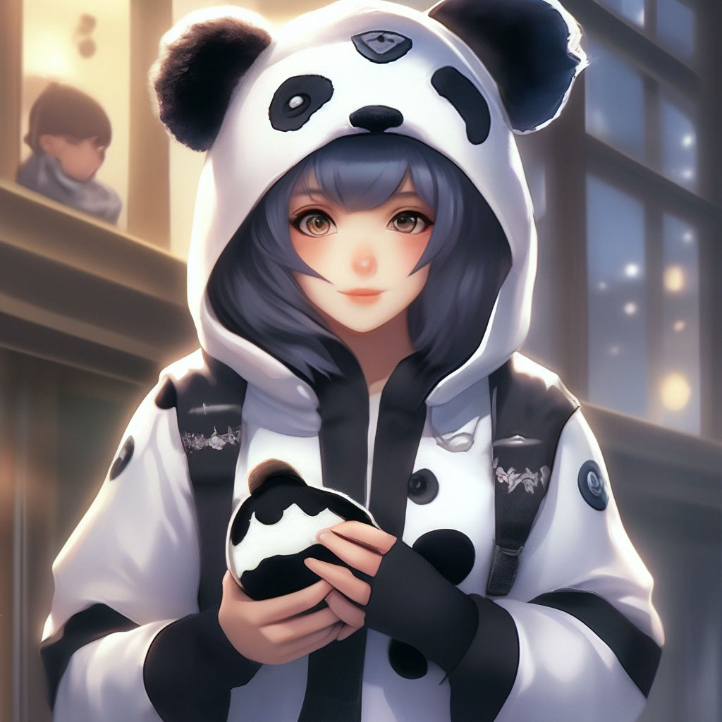 Anime girl in panda costume image created in Shedevrum