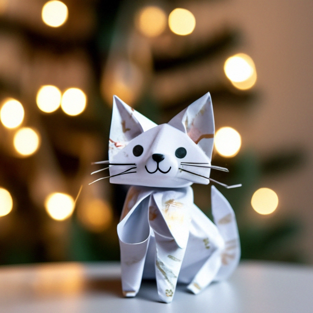 Оригами кот из бумаги белого цвета» — создано в Шедевруме