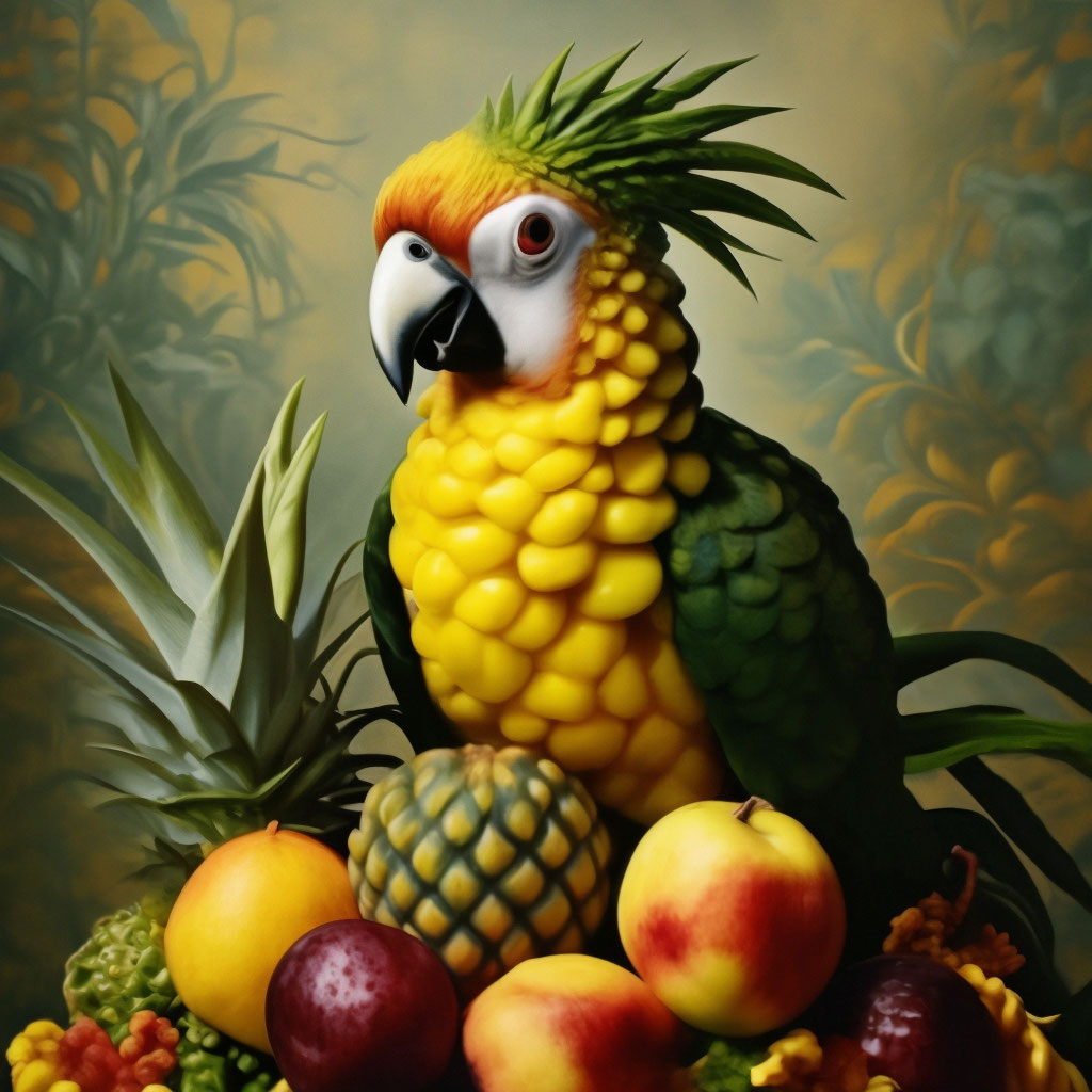 Карвинг фото - попугай из ананаса