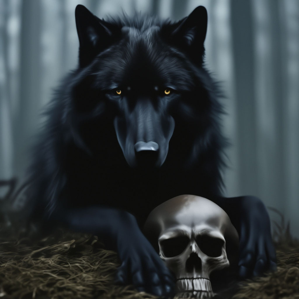 Черный волк положил лапу на …» — создано в Шедевруме
