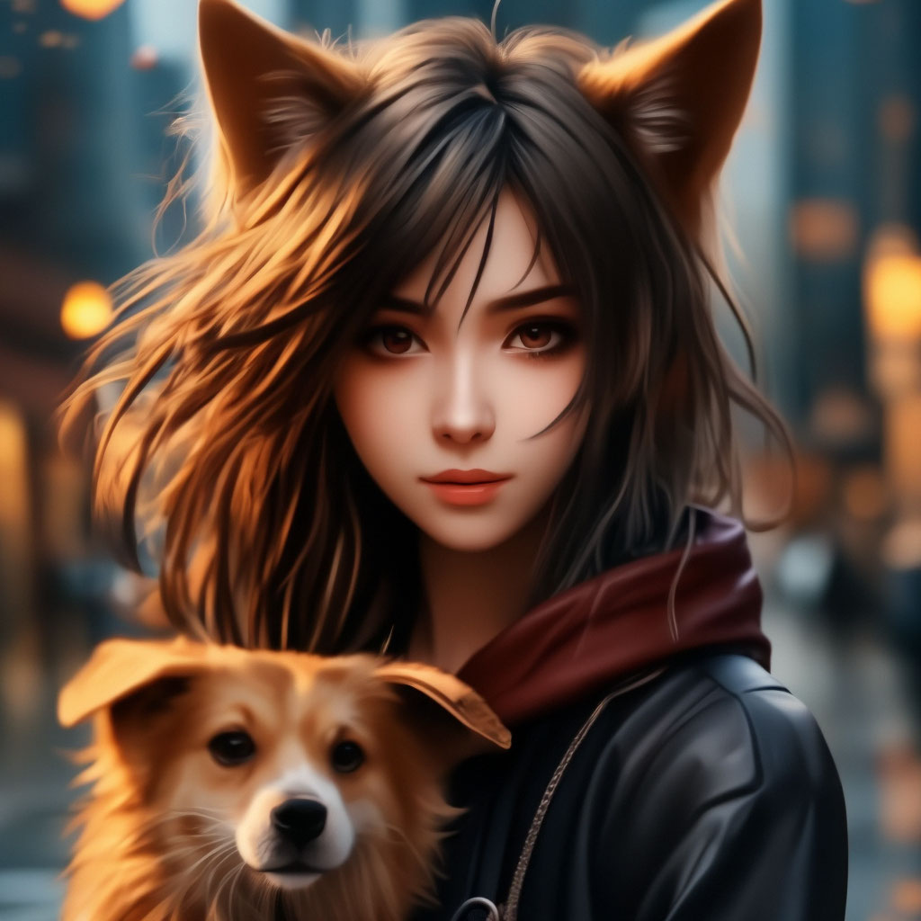 Girl dog in anime style