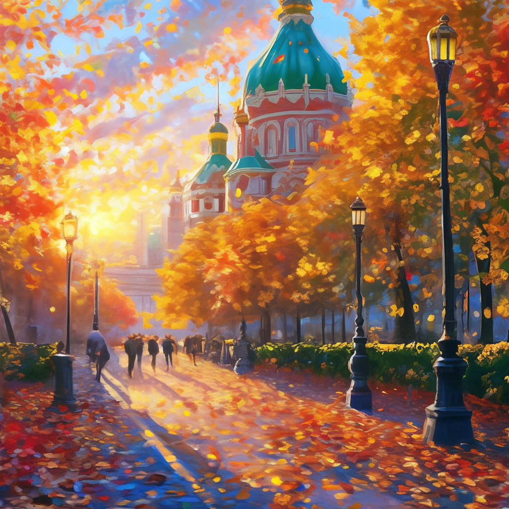Яркий осенний рассвет в Москве, …» — создано в Шедевруме