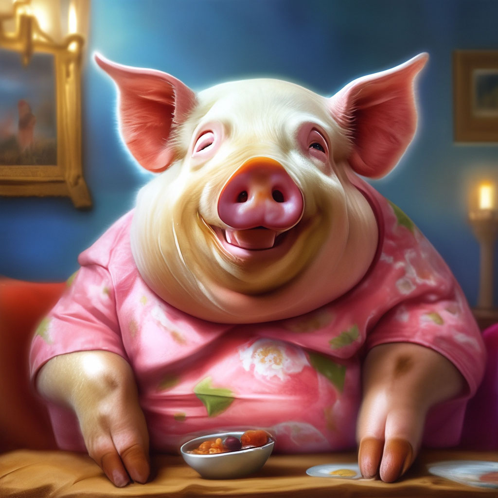 Жирная довольная свинья, гипер …» — создано в Шедевруме