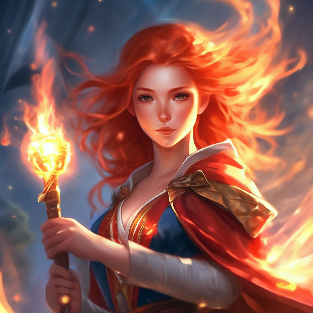 A red-haired girl with fire …