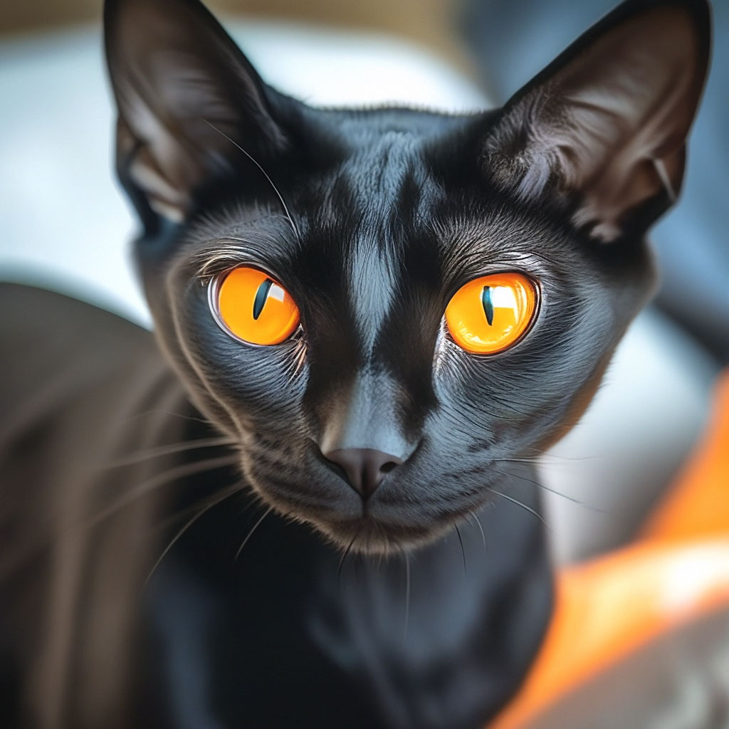 Черный лысый кот с большими яркими…» — создано в Шедевруме