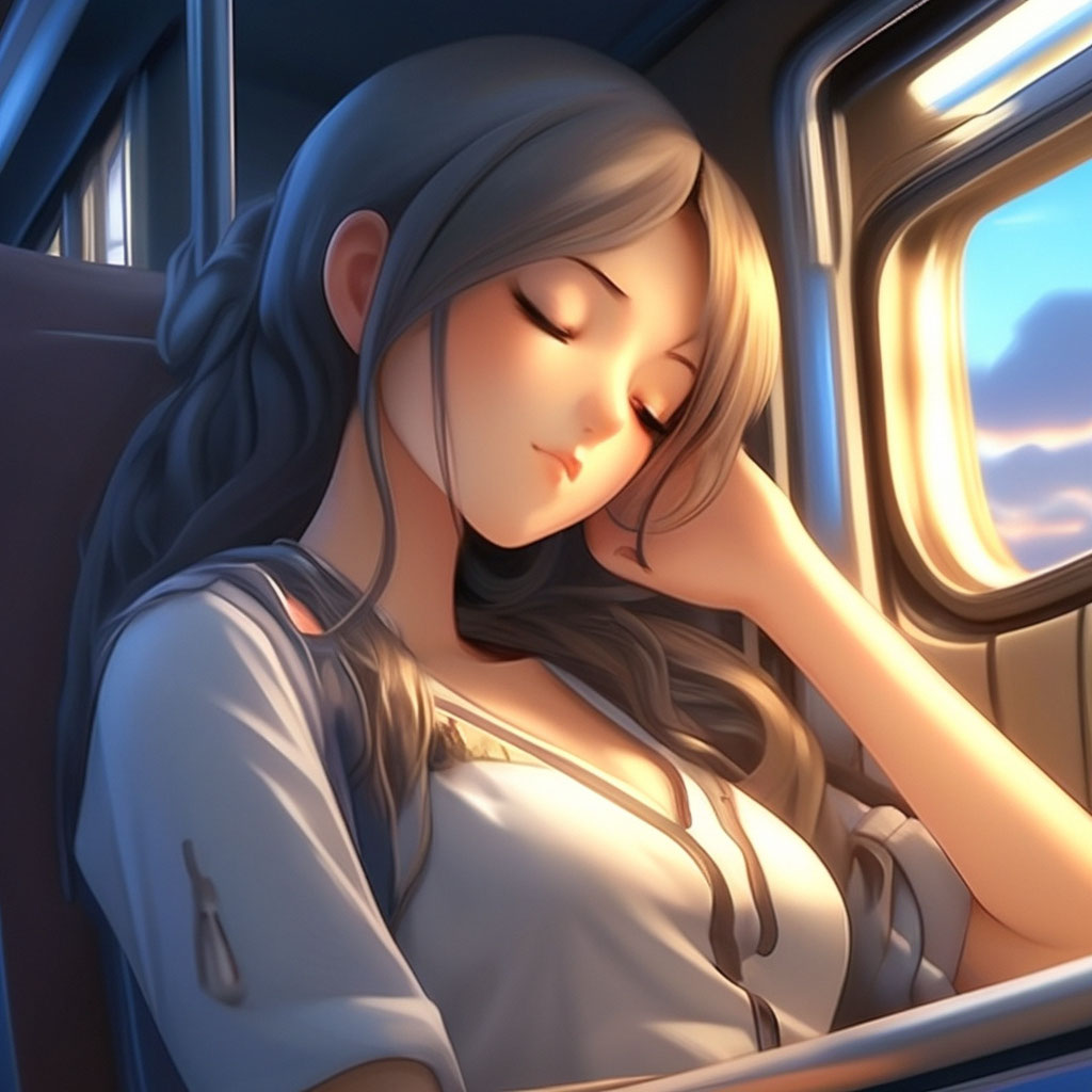 Аниме, сонная девушка в поезде, …» — создано в Шедевруме