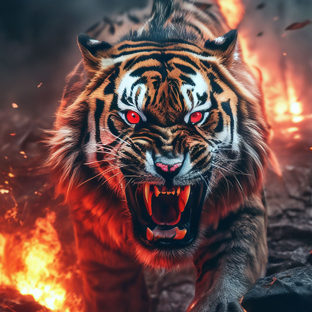 Тигр в ярости с красными глазам. …» — создано в Шедевруме