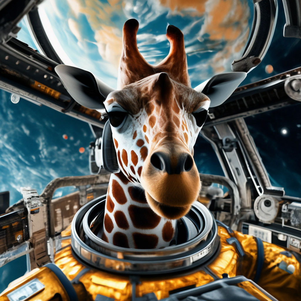 Космическая станция, жираф в космосе» — создано в Шедевруме