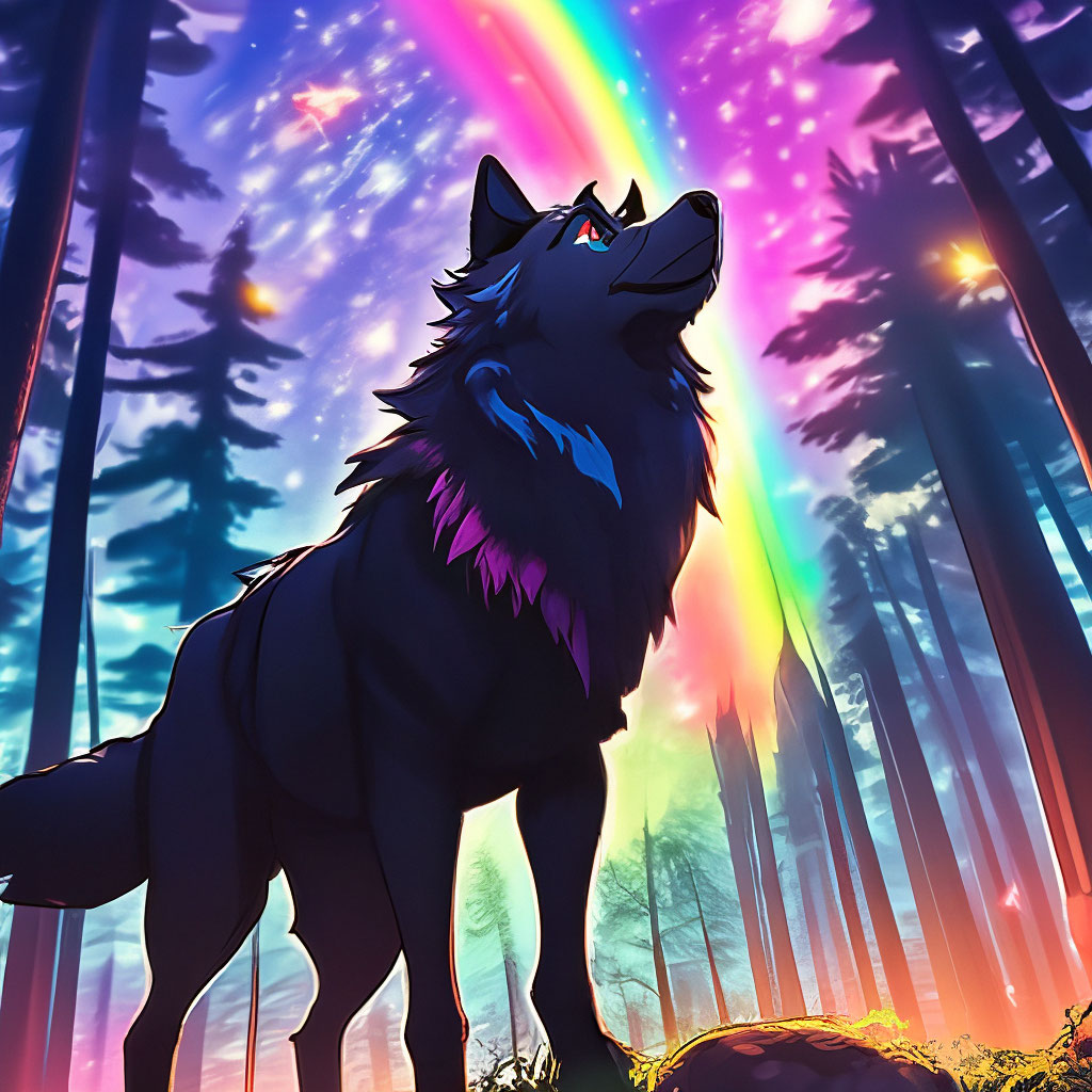 Красивый аниме черный волк с …» — создано в Шедевруме