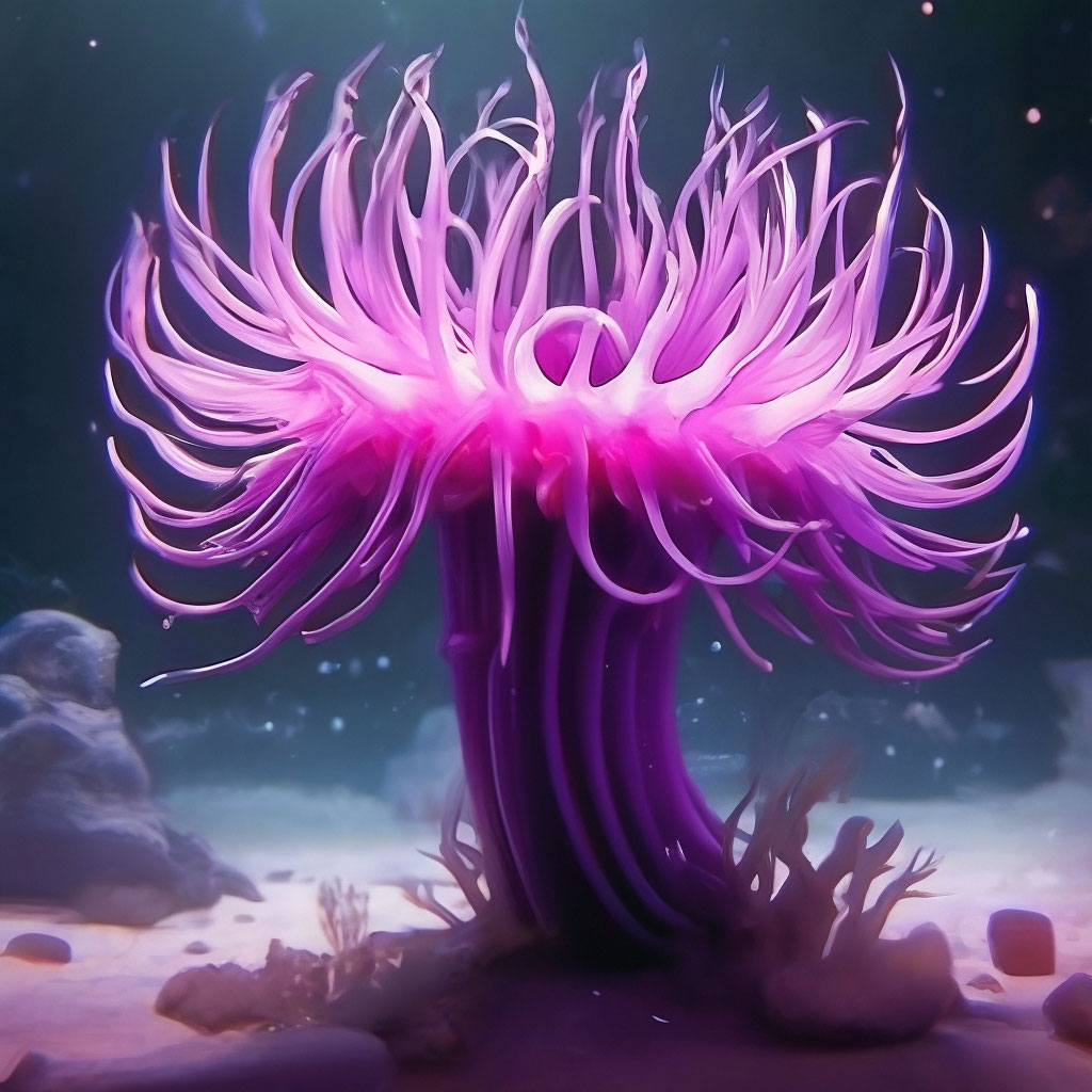 Talking purple pink sea anemone cute …" — image created in Shedevrum