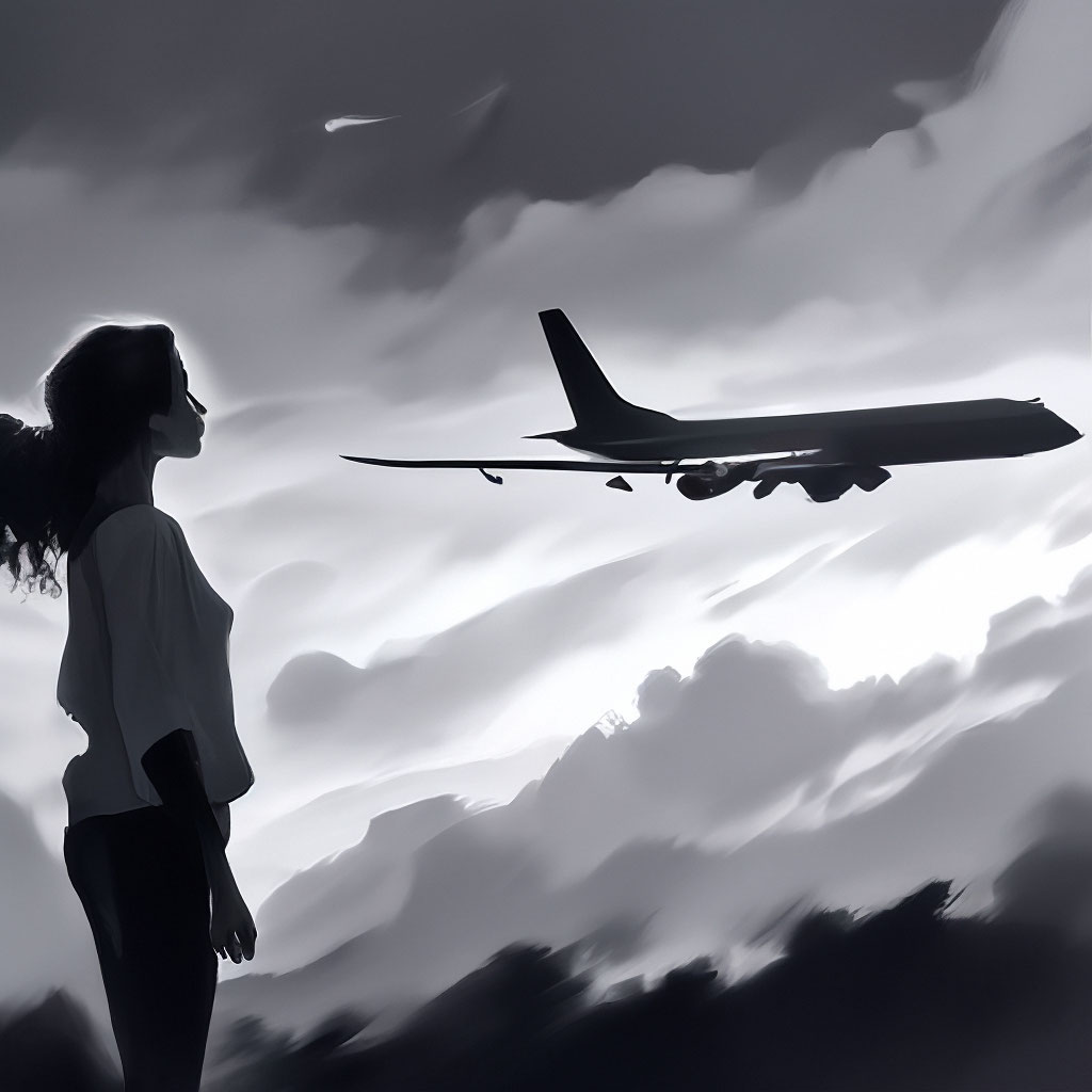 самолет и девушка картина
