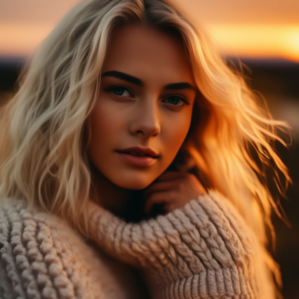 Модная блондинка в свитере