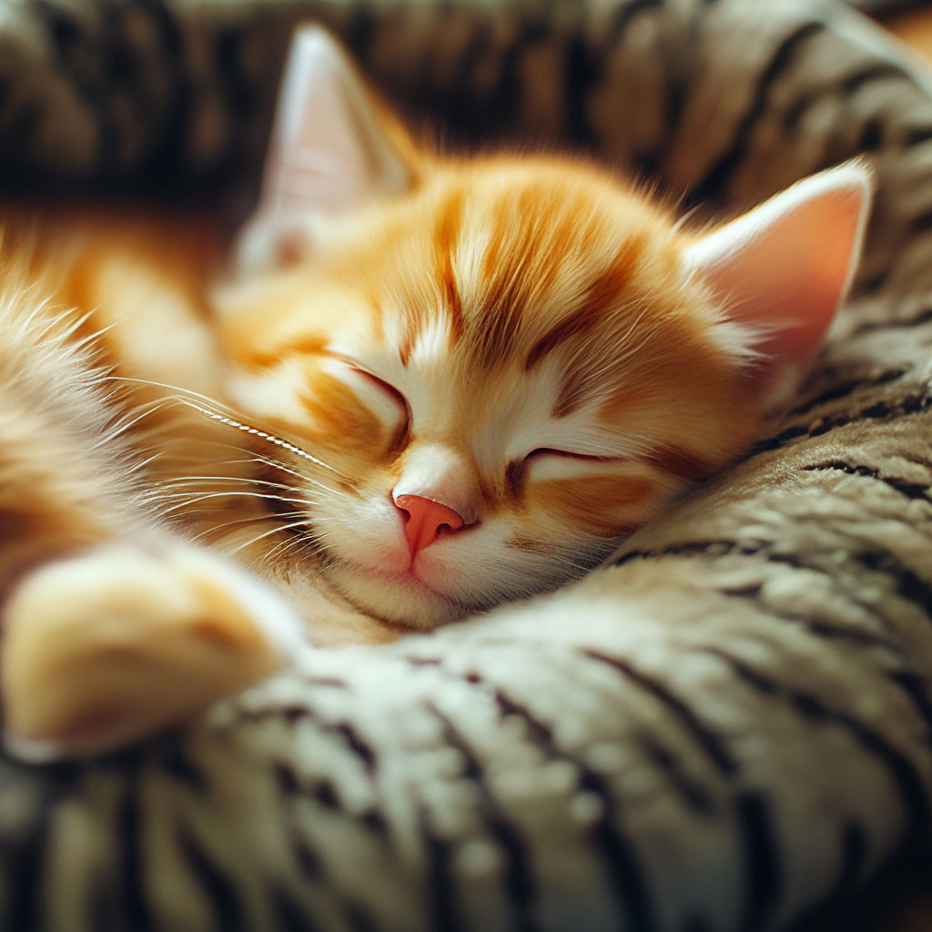 Котенок спит свернувшись калачиком.» — создано в Шедевруме