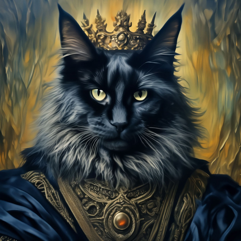 Черный кот мейнкун король, старый, …» — создано в Шедевруме