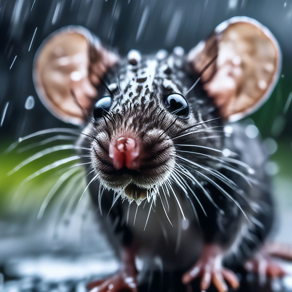 Чёрный мышонок под дождём, капли…» — создано в Шедевруме