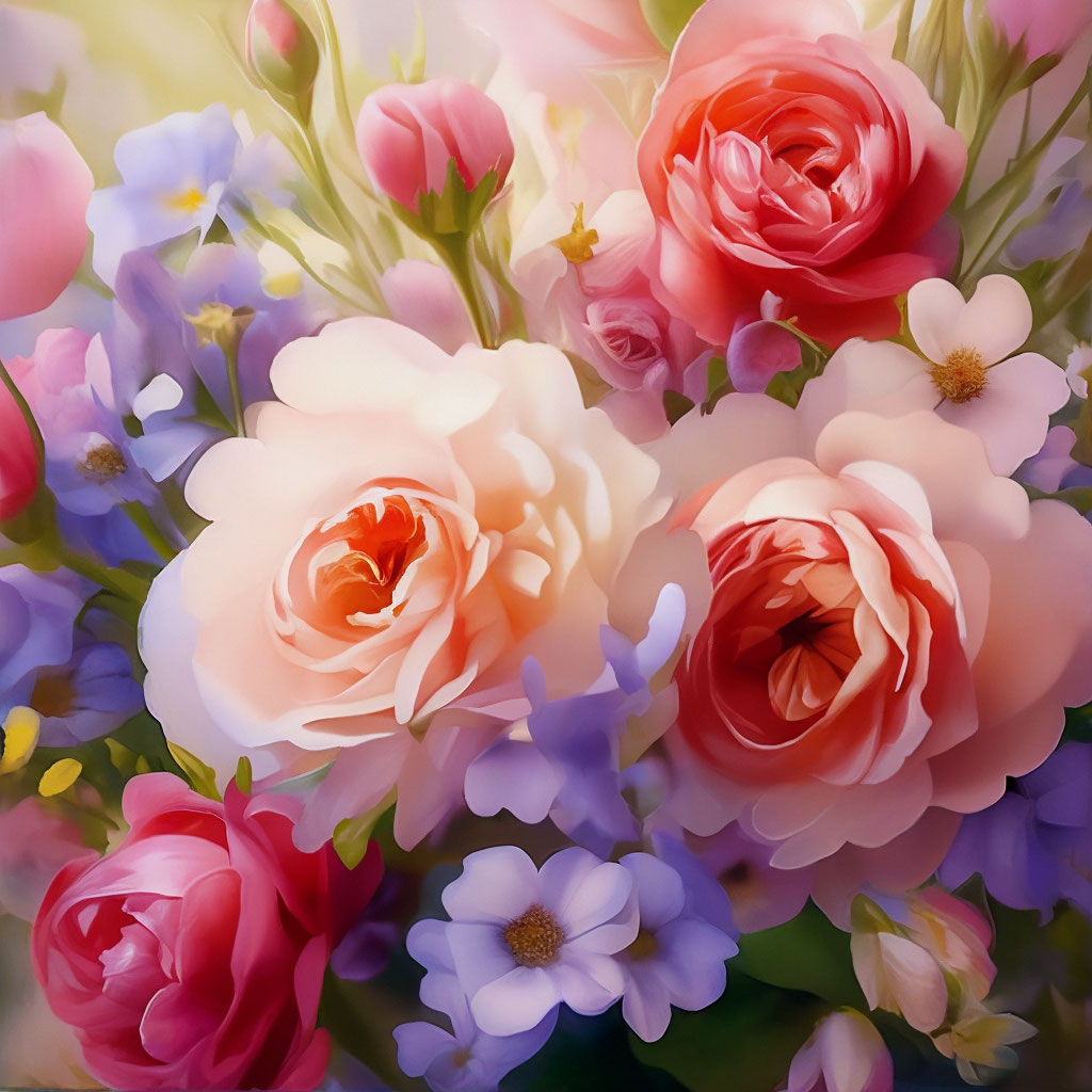 Открытка, С Днем Рождения! (нежные цветы), Сиреневый, с блестками, 12х18 см, 1 шт.