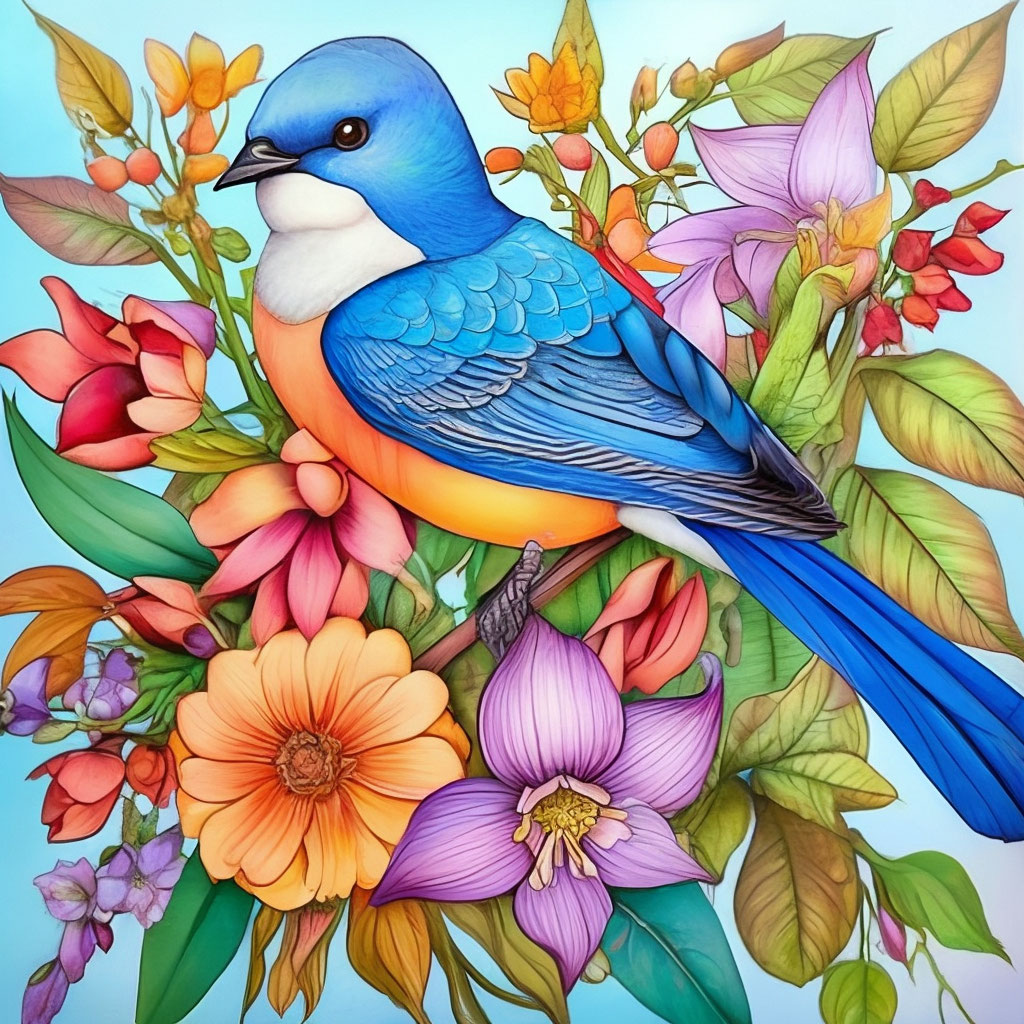 Птицы и цветы - Раскраски от сайта В мире сказки!