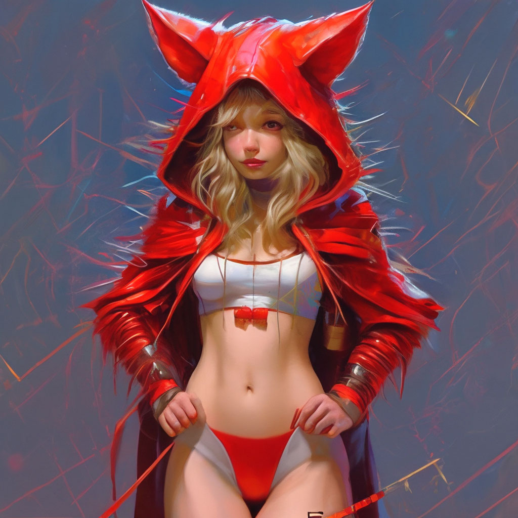 Little Red Riding hood in underwear, fox ears and tail, hyperdetalization"   image created in Shedevrum