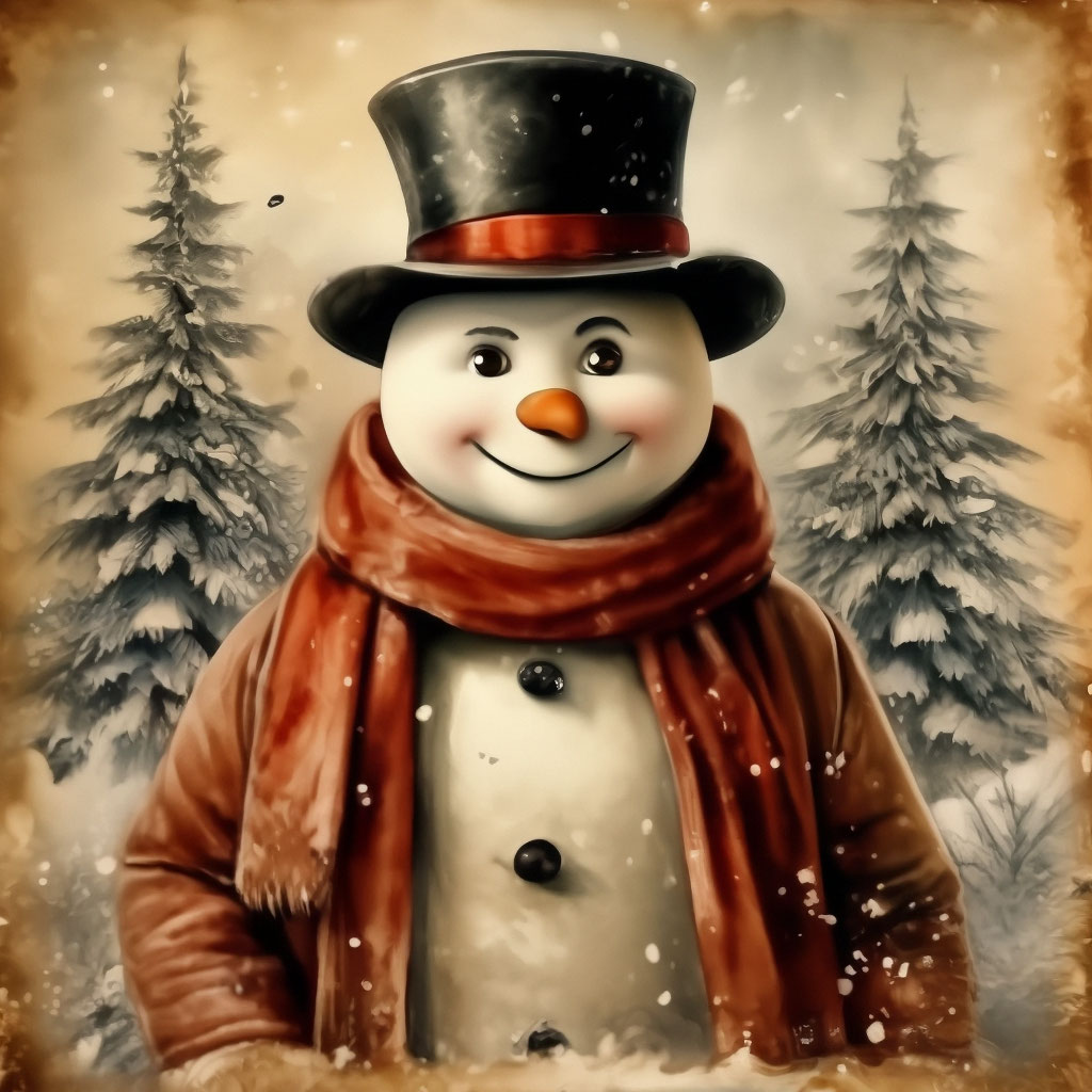 С Новым годом! — Снеговик и избушка из снега — Открытка года - Старая открытка - открытки СССР