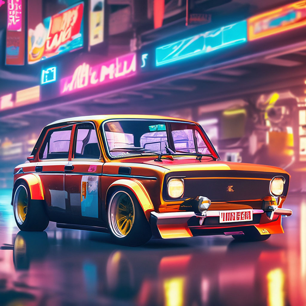 Vaz cyberpunk lada car six soviet…