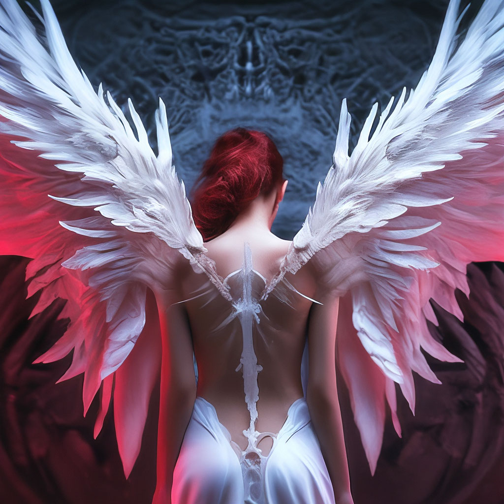The girl has angel wings breaking …» — создано в Шедевруме