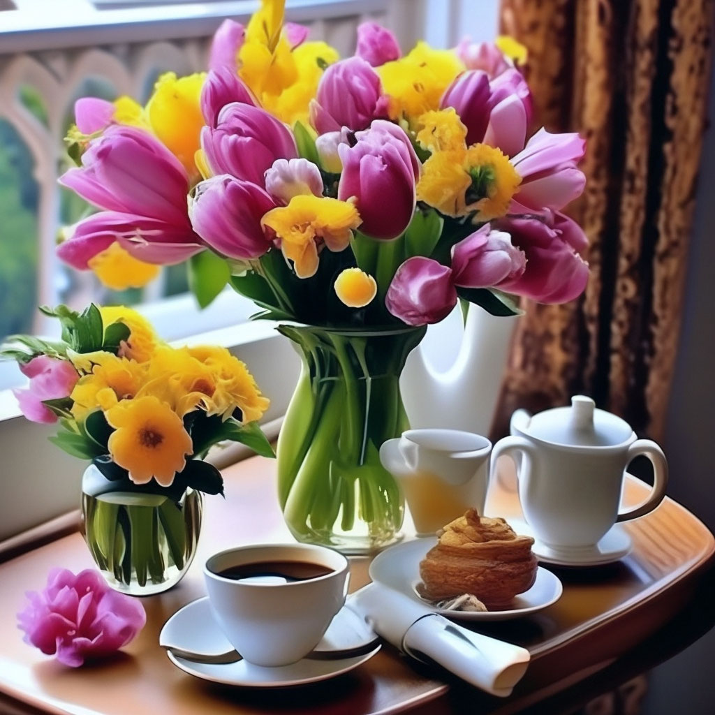 Кофе и цветы для доброго утра