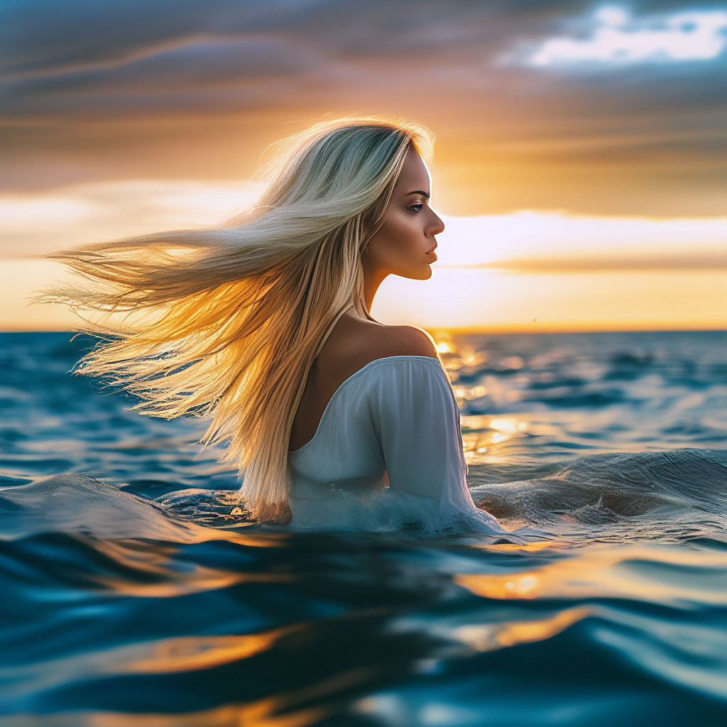 Красивая девушка блондинка на берегу…» — создано в Шедевруме