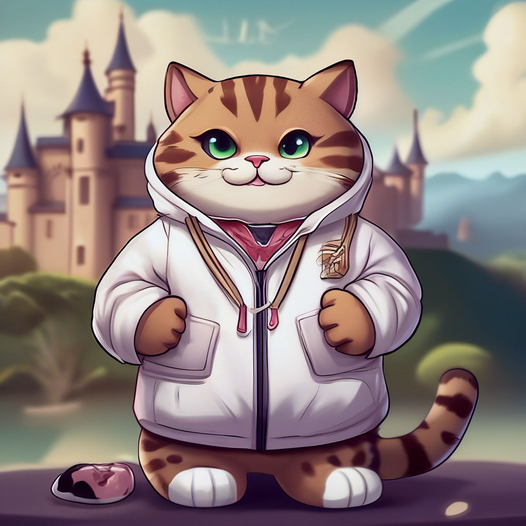 Cute fat cat in a puma hoodie with a image created in Shedevrum