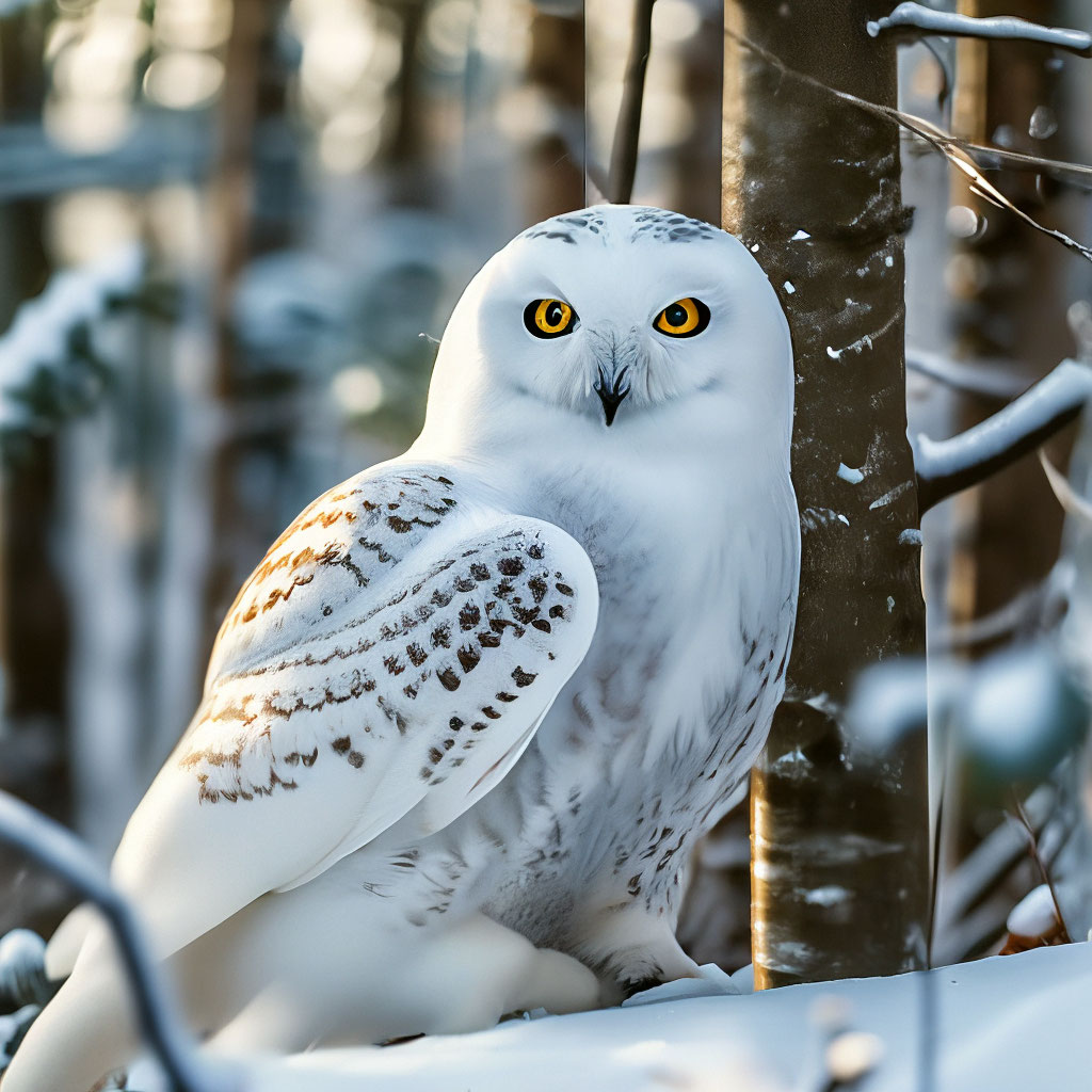 Белый филин фото "White owl in the winter forest" - image created in Shedevrum