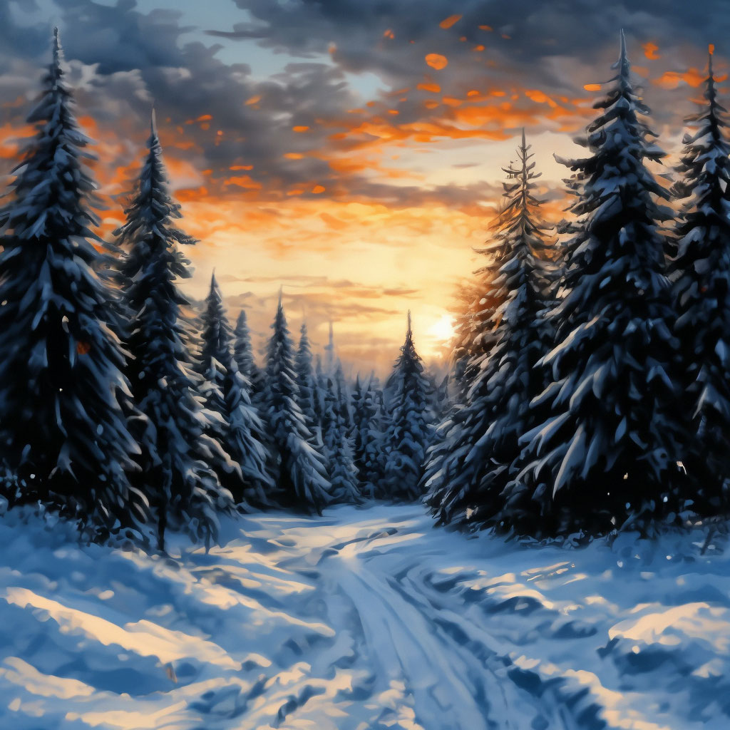 Рисунок зимний лес