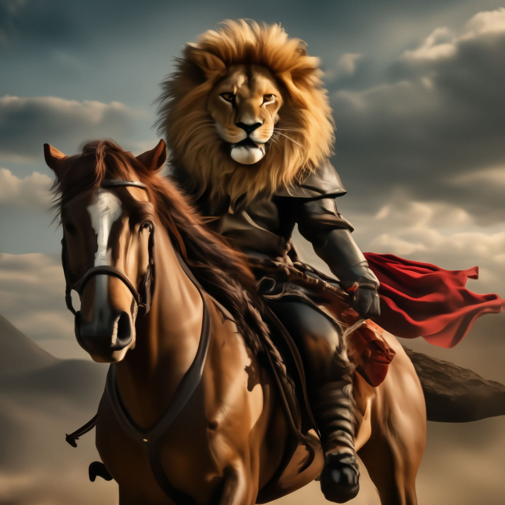It's a lion riding a horse, your argument is invalid, meme, funny, humor, animal