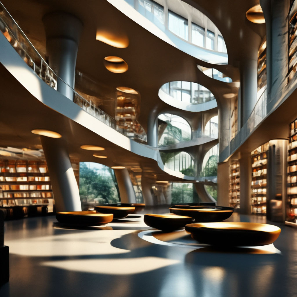 Футуристичная библиотека будущего …» — создано в Шедевруме