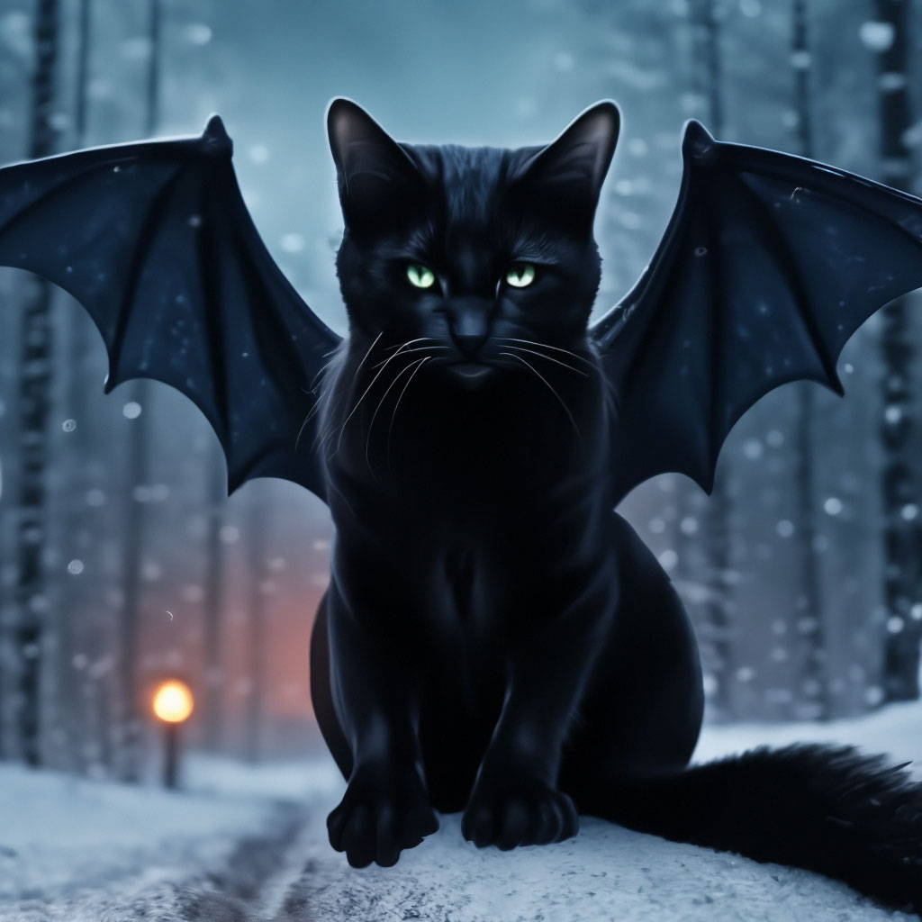 Чёрная кошка с крыльями летучей …» — создано в Шедевруме