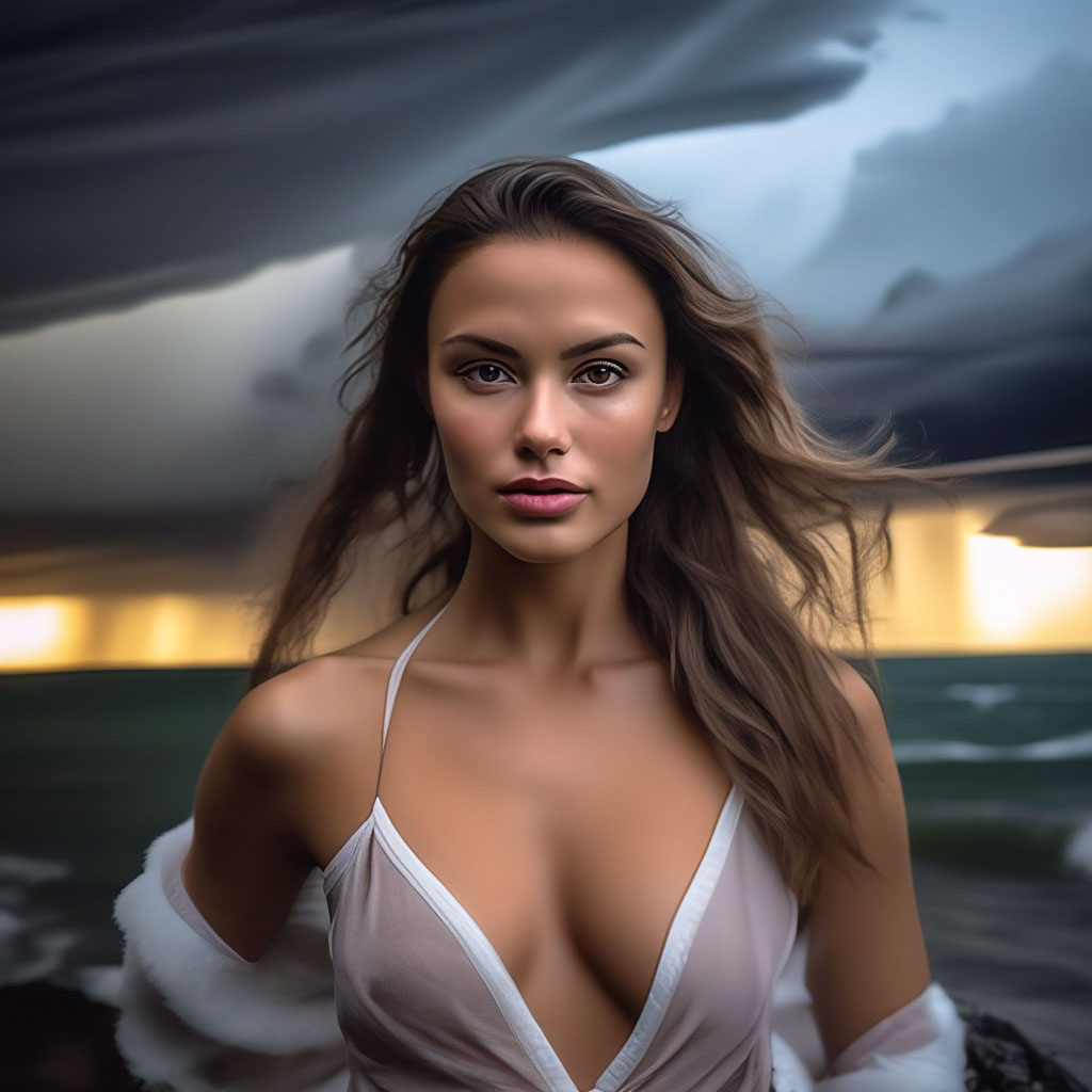 Профессиональное фото девушка шторм,…» — создано в Шедевруме