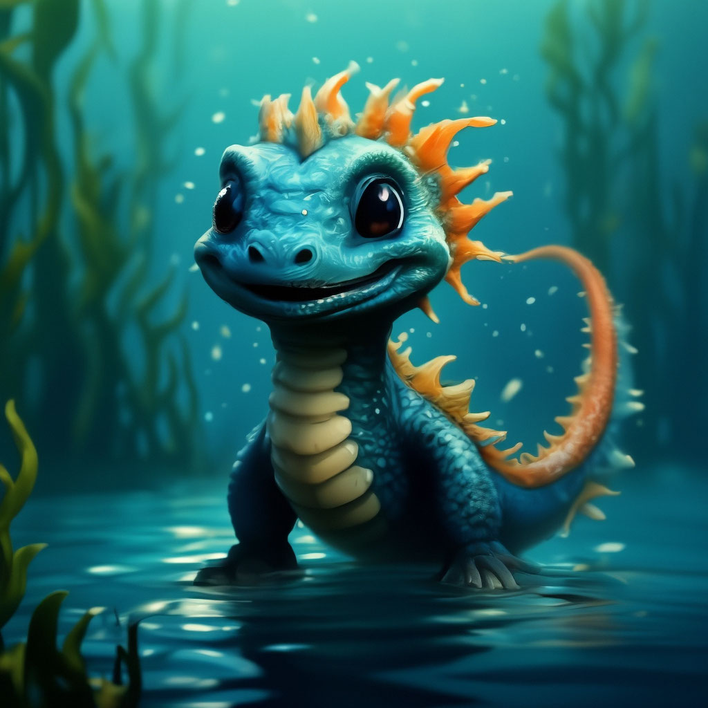 Маленький смешной водяной дракончик в…» — создано в Шедевруме