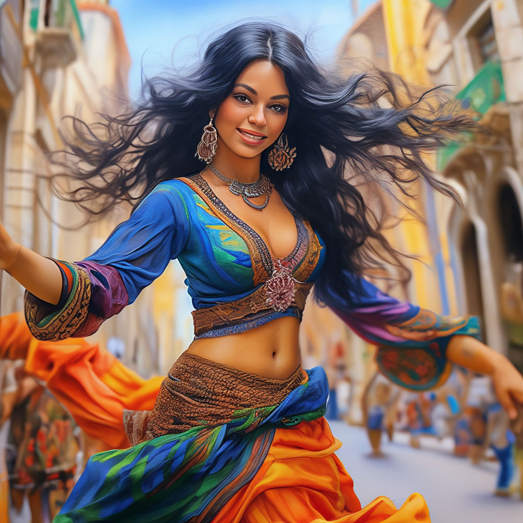 Красивая цыганка танцует на улице …» — создано в Шедевруме