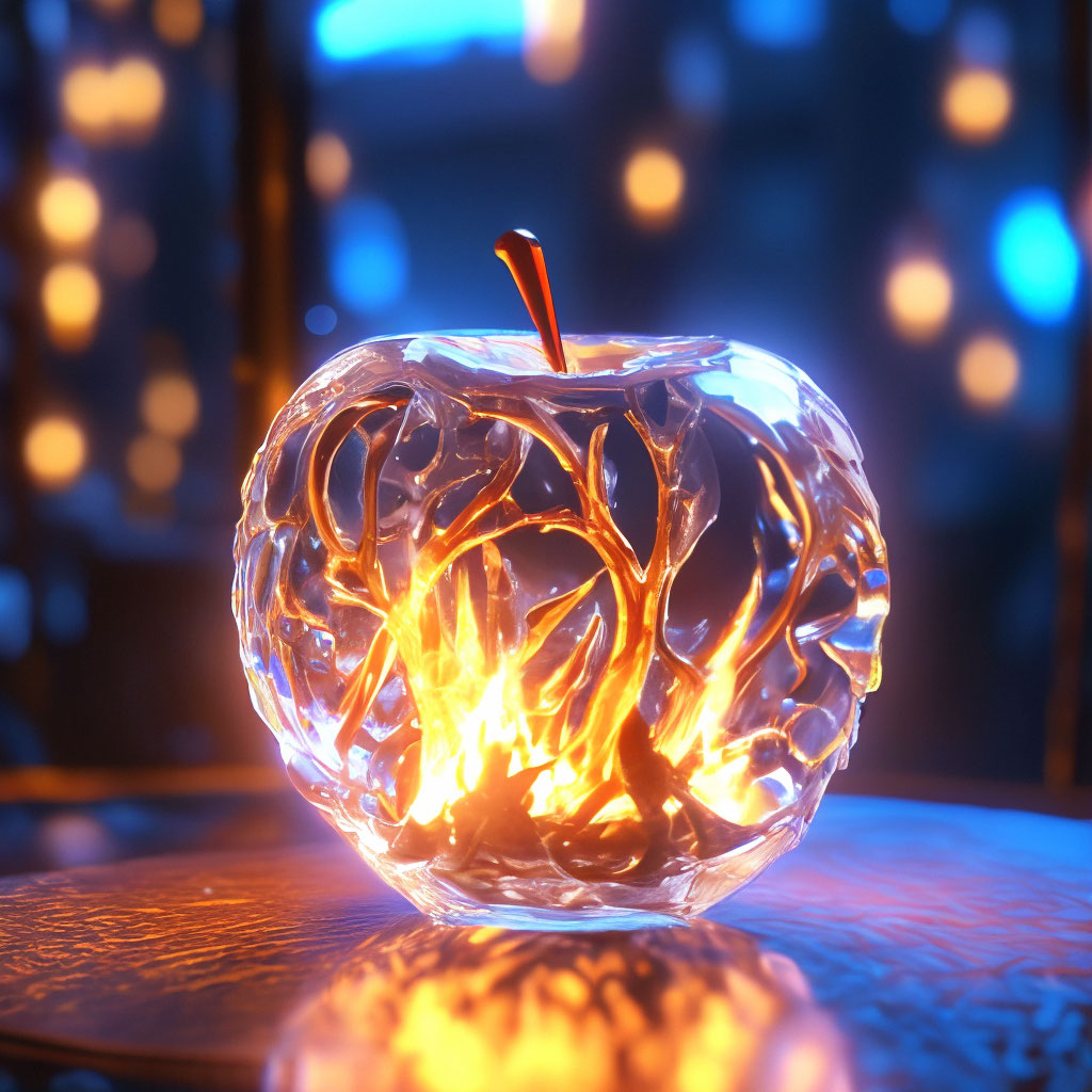 In a crystal apple, fire is …