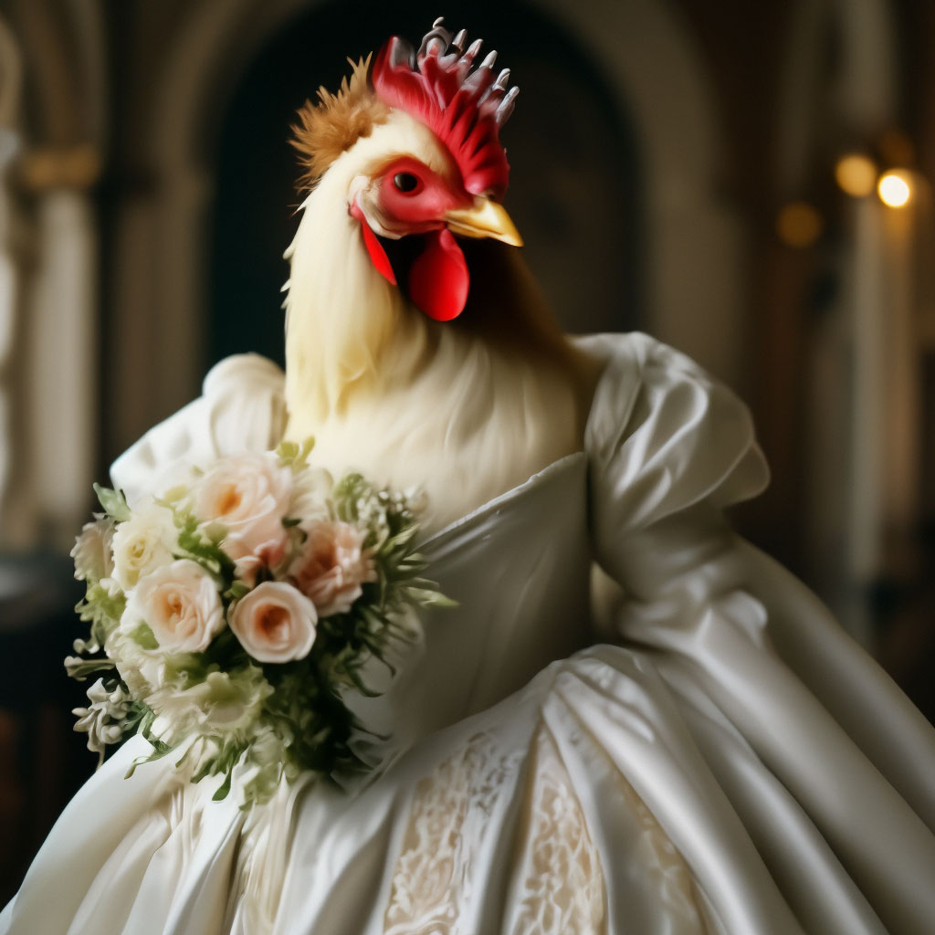 Chicken in a wedding dress