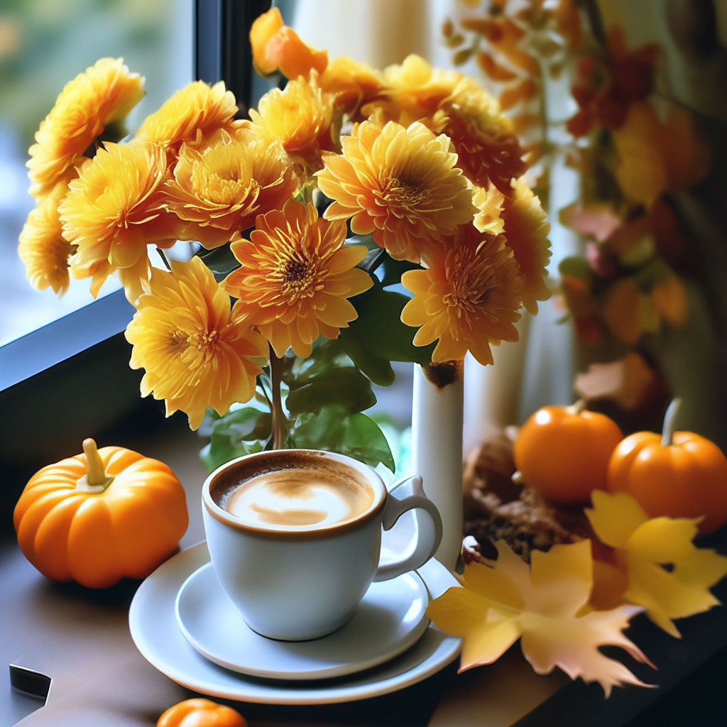 Открытка Утро Кофе Осень Жизнь продолжается! И это прекрасно!