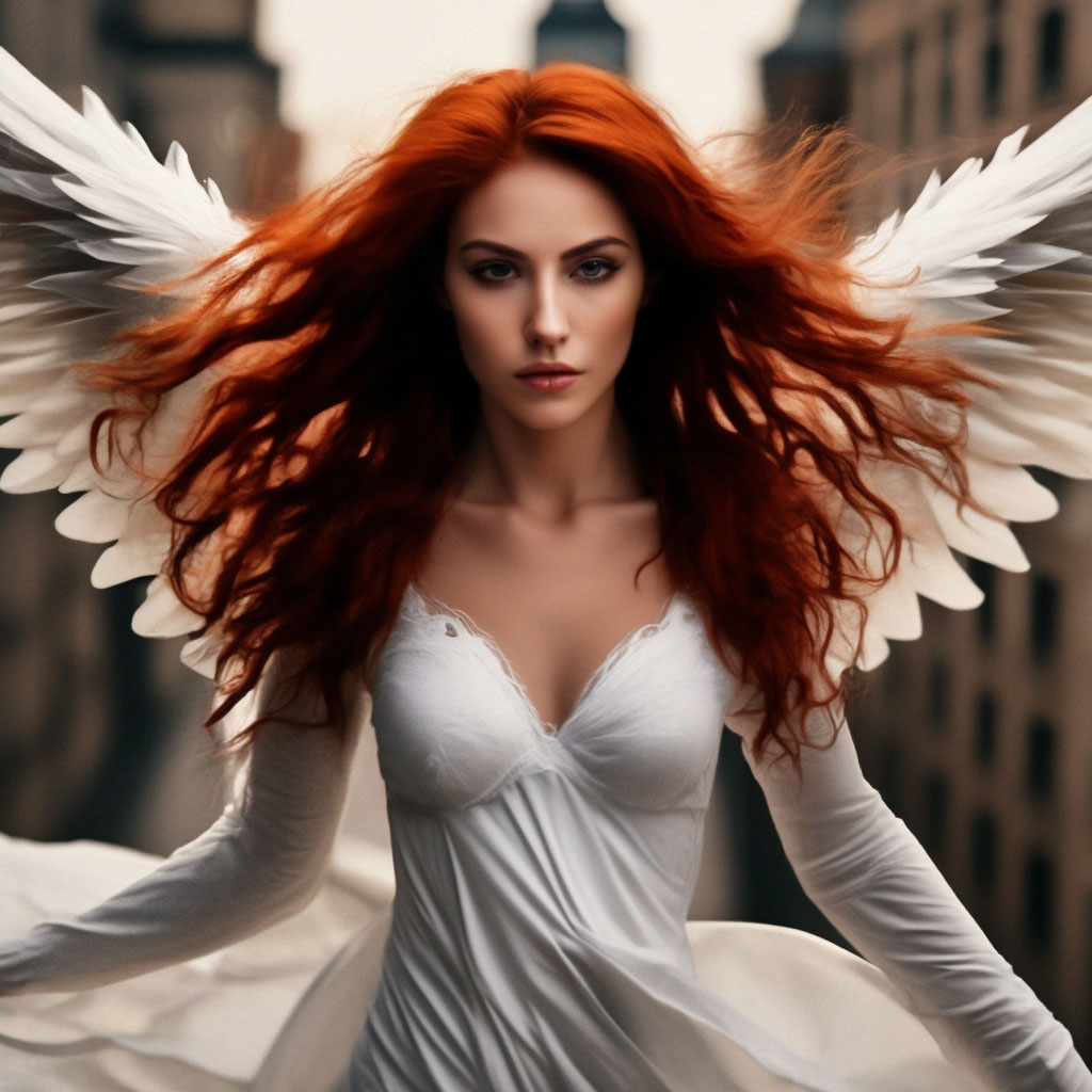 Девушка - ангел с длинными рыжими …» — создано в Шедевруме