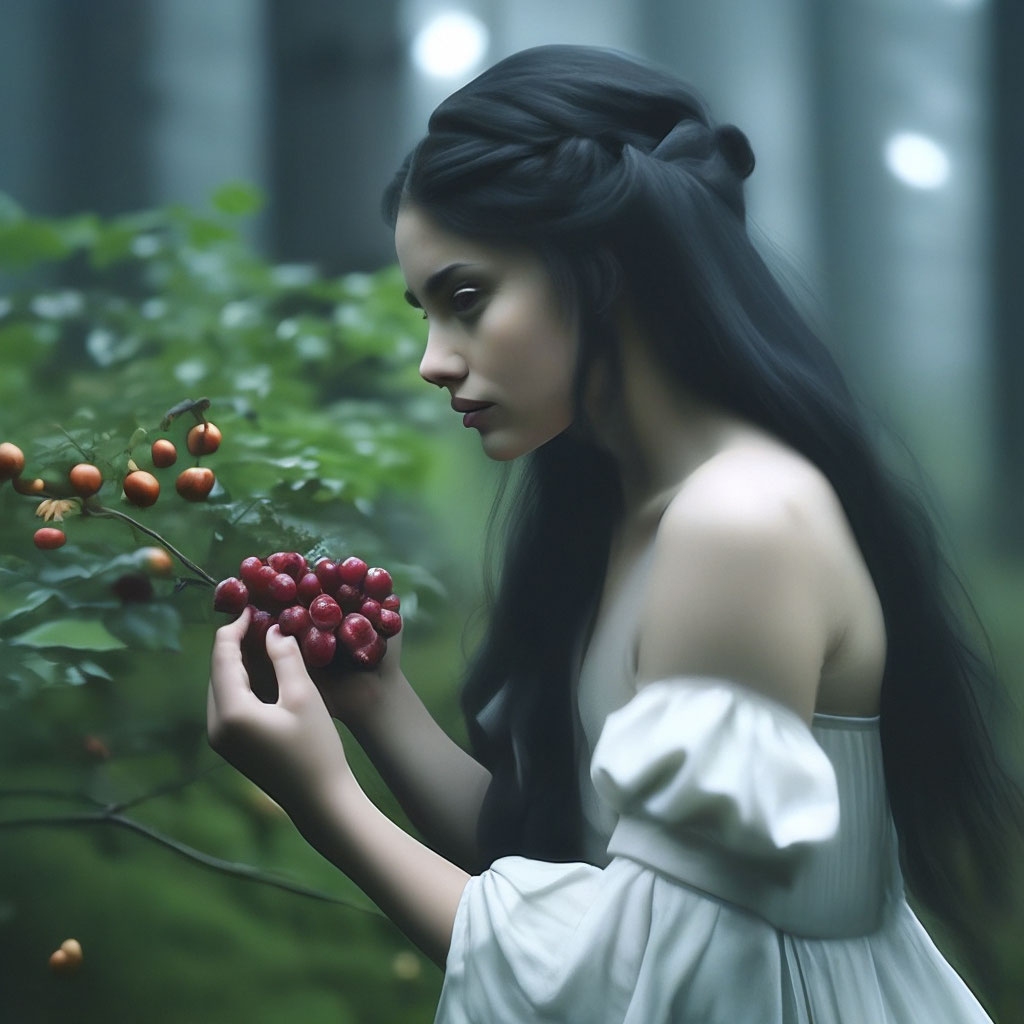 Черноволосая девушка в длинном белом…» — создано в Шедевруме