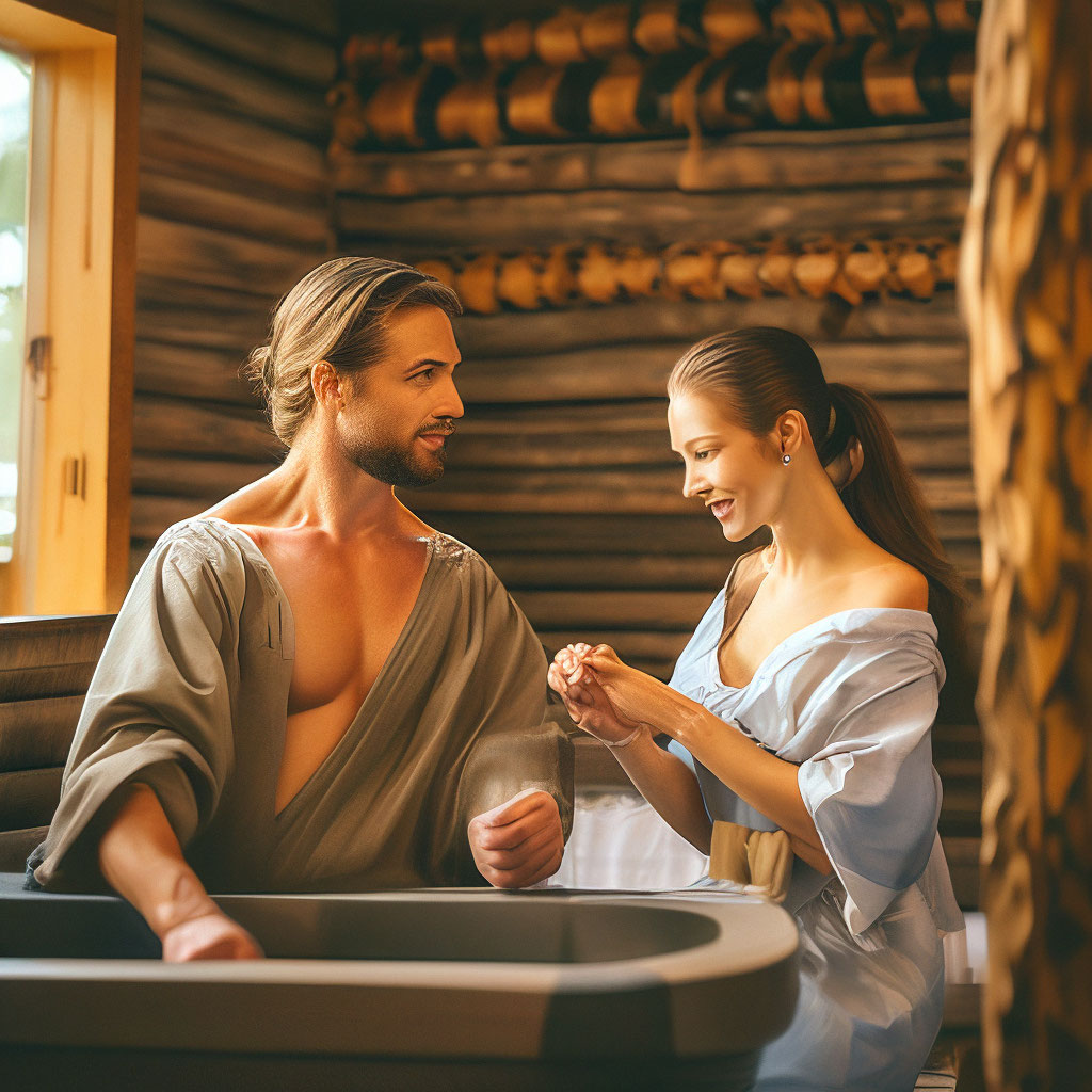 Мужчина и женщина в бане Фото